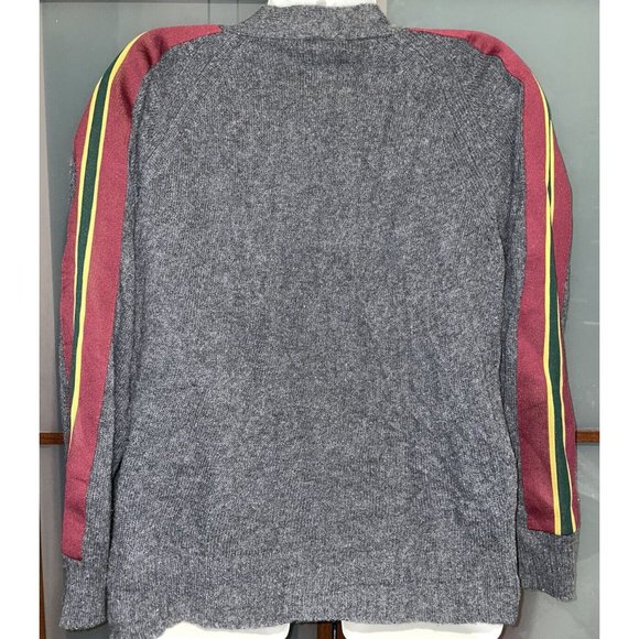 Sandro Paris Briona Gray Wool V-Neck Varsity Stripe Sleeve Pullover Sweater Sz 2 - Picture 2 of 8
